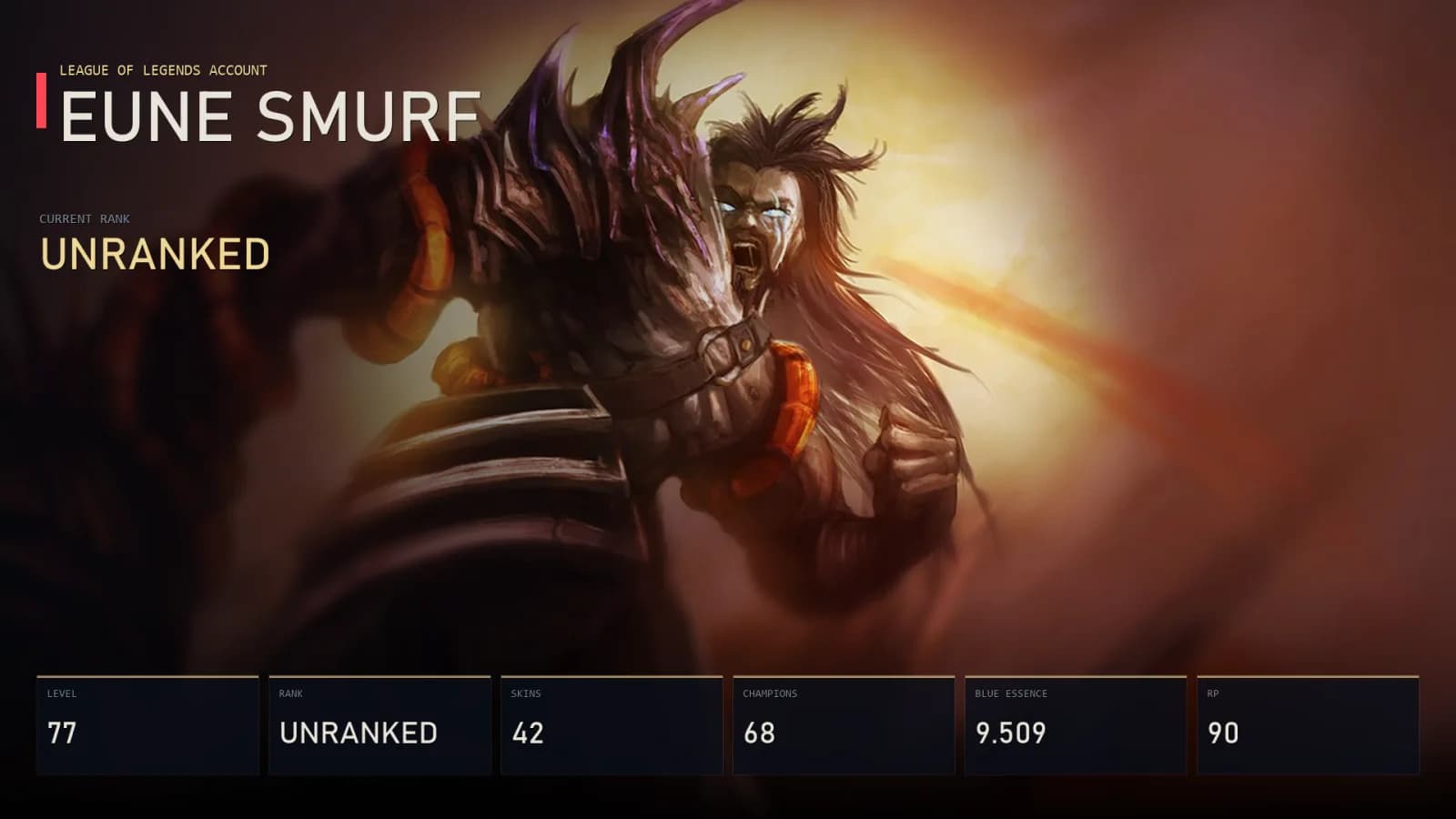 EUNE | Lv77 | Unranked | 42 Skin | 68 Champion — main preview