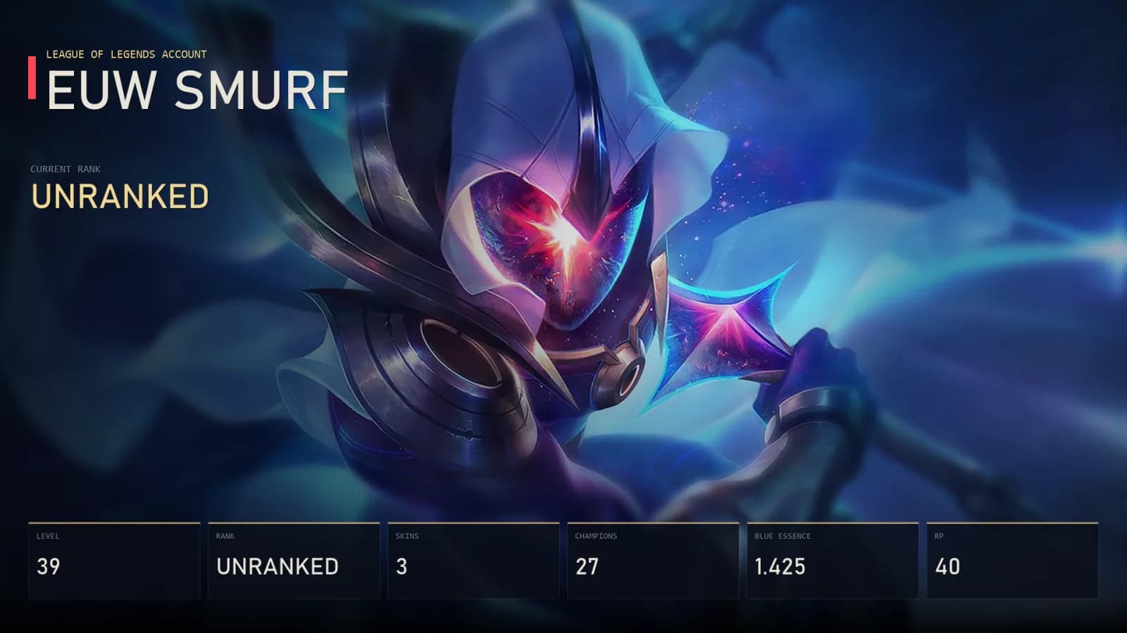 EUW | Lv39 | Unranked | 3 Skin | 27 Champion — main preview