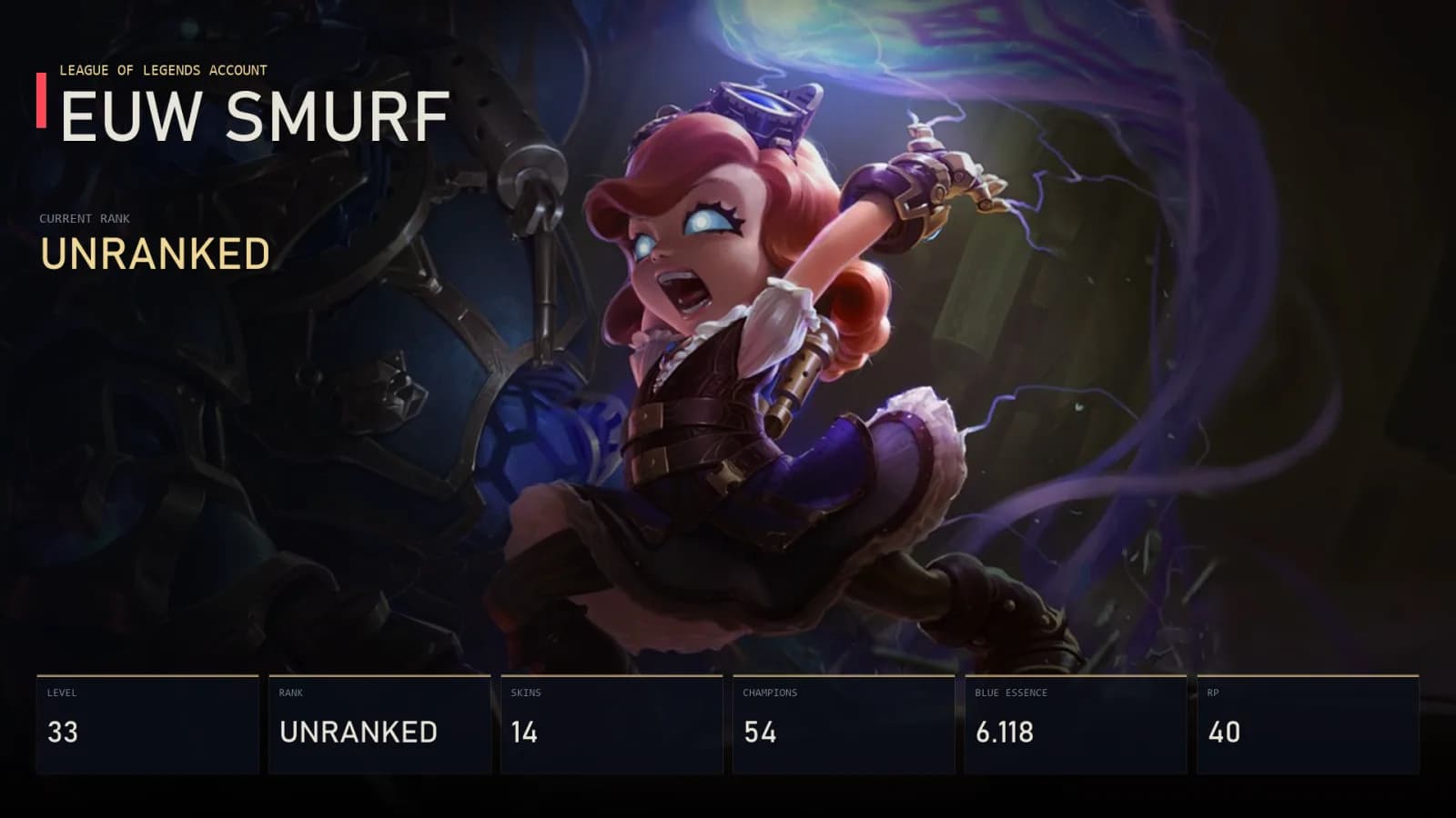 EUW | Lv33 | Unranked | 14 Skin | 54 Champion — main preview