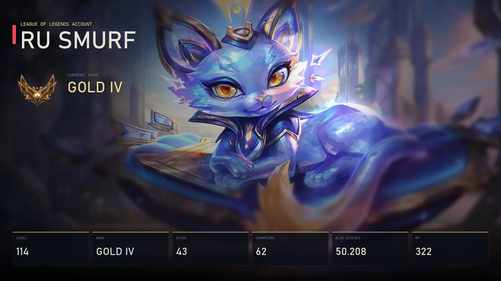 RU | Lv114 | Gold IV | 43 Skin | 62 Champion — main preview