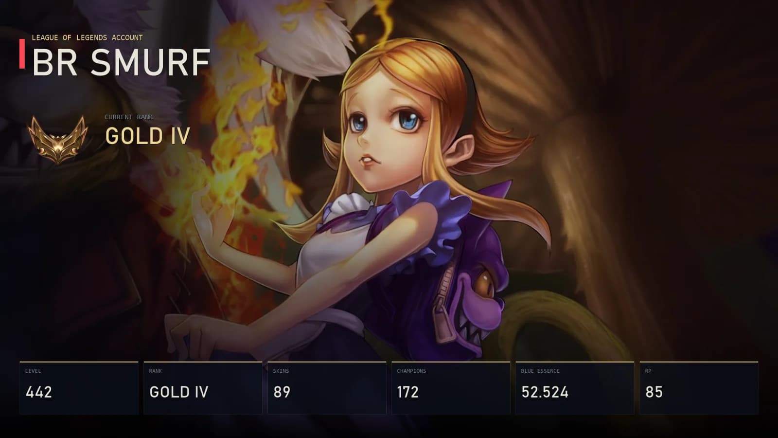 BR | Lv442 | Gold IV | 89 Skin | 172 Champion — main preview