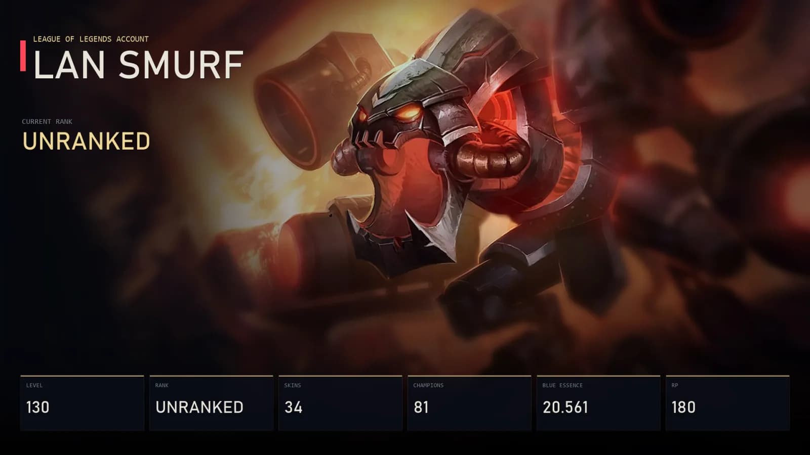 LAN | Lv130 | Unranked | 34 Skin | 81 Champion — main preview