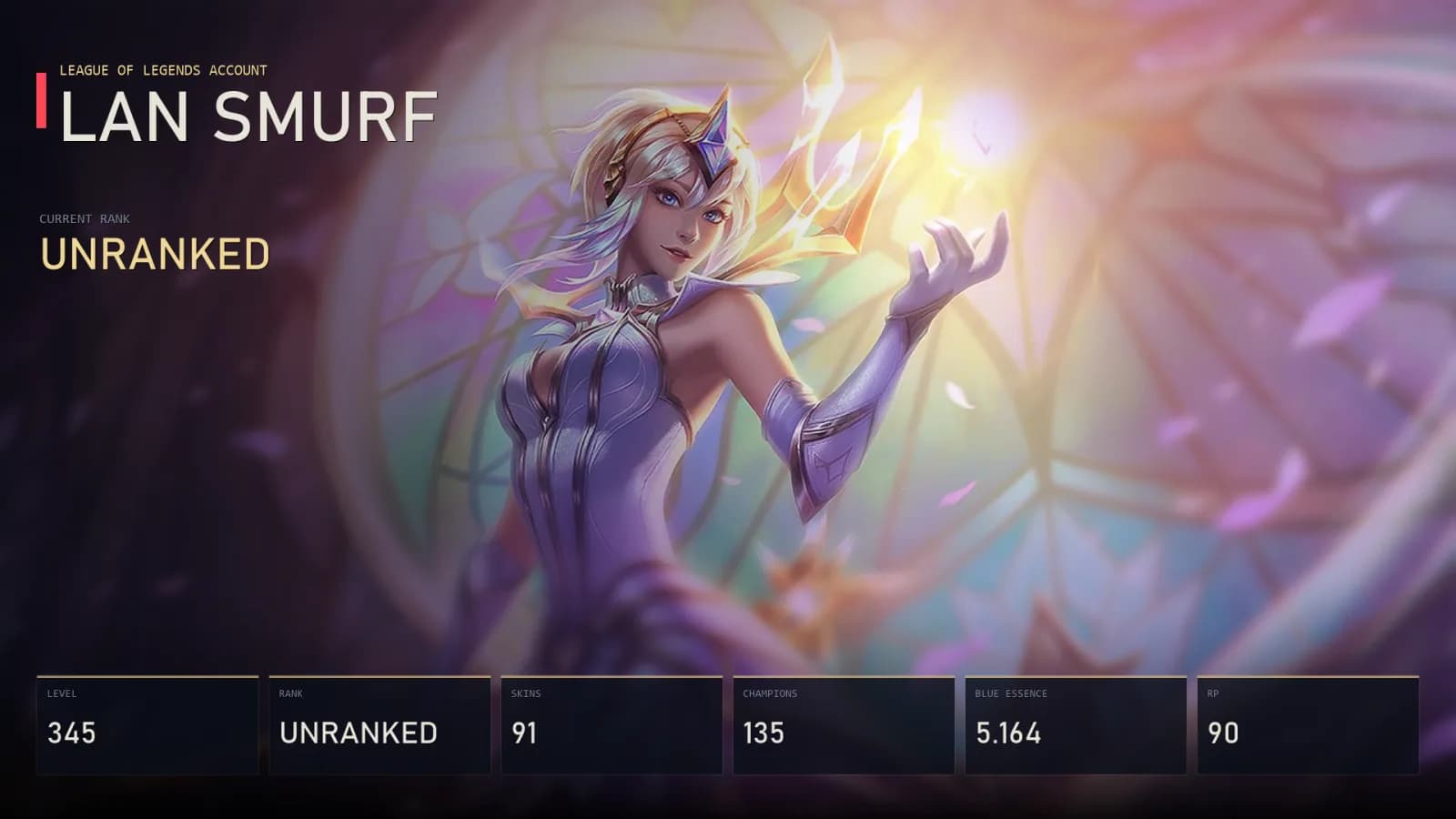 LAN | Lv345 | Unranked | 91 Skin | 135 Champion — main preview