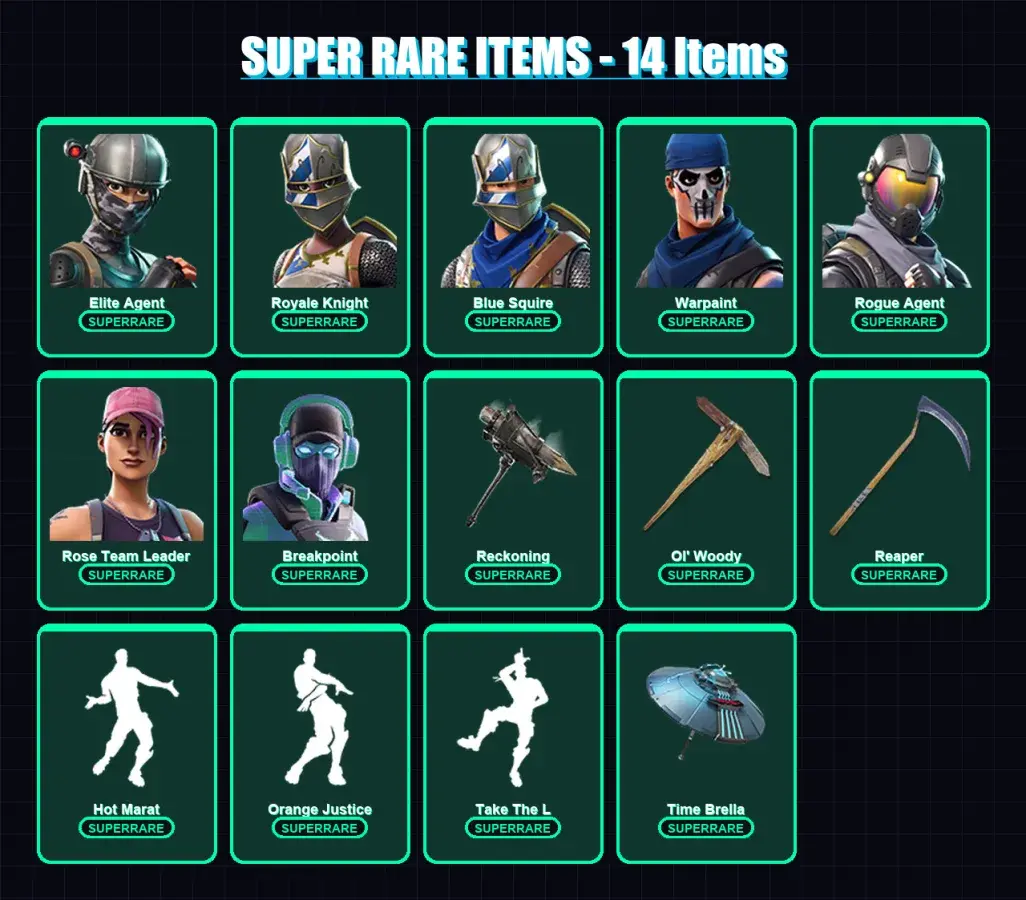 [PC/PSN] | Elite Agent | Royale Knight | Blue Squire | Warpaint | Rogue Agent | 107 skin | 92 pickaxe | 95 emote | 75 glider | Lv972 — メインプレビュー