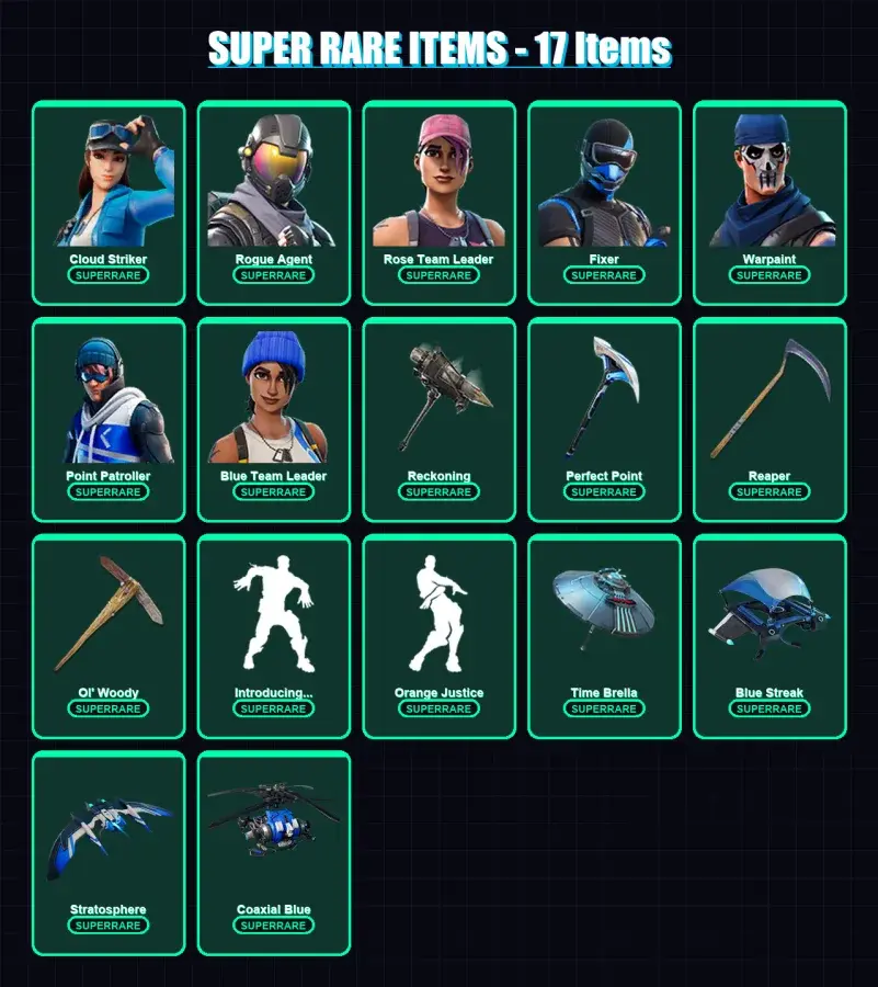 [PC/XBOX/PSN] | Cloud Striker | Rogue Agent | Rose Team Leader | Fixer | Warpaint | 198 skin | 217 pickaxe | 172 emote | 182 glider | Lv3559 — główny podgląd