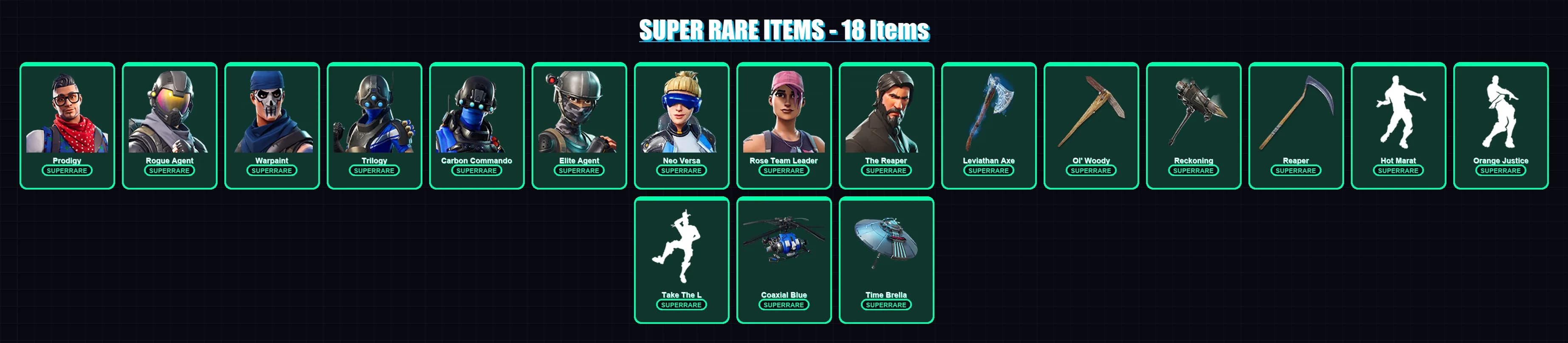 [PC] | Prodigy | Rogue Agent | Warpaint | Trilogy | Carbon Commando | 271 skin | 190 pickaxe | 208 emote | 159 glider | Lv2268 — main preview