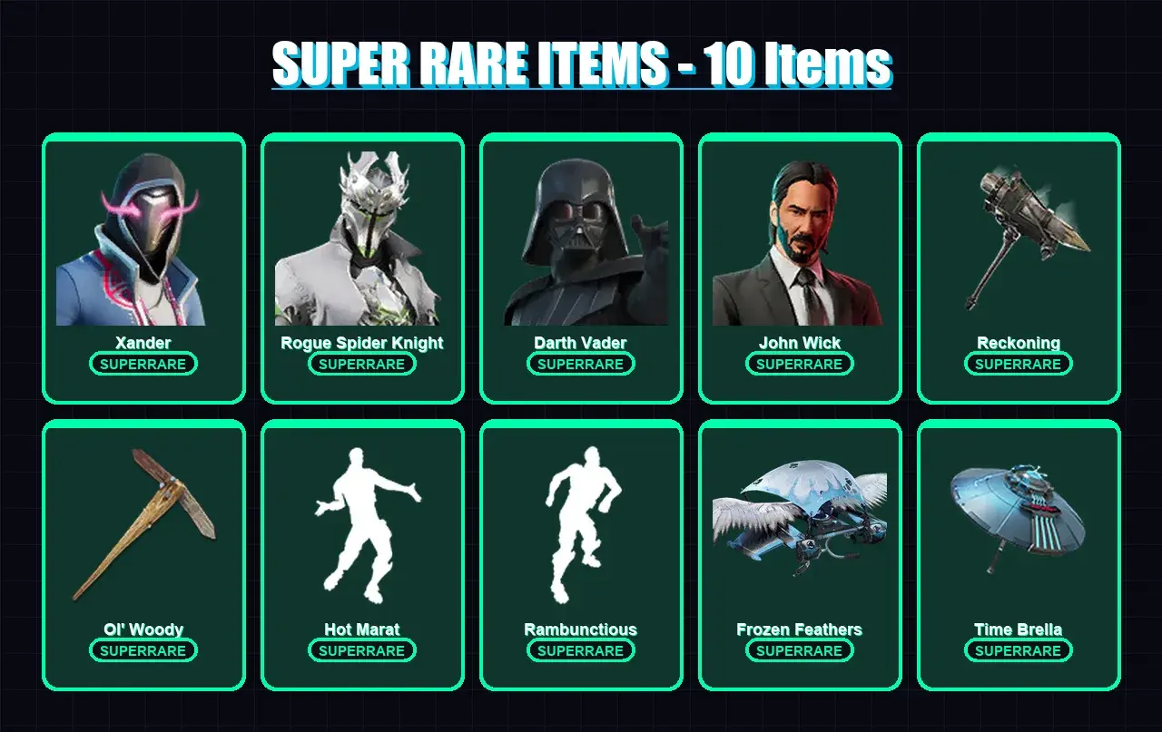 [PC] | Xander | Rogue Spider Knight | Darth Vader | John Wick | Kymera | 151 skin | 187 pickaxe | 164 emote | 169 glider | Lv3516 — aperçu principal
