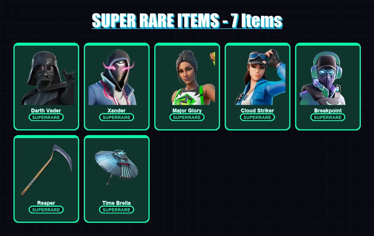 [PS4/PS5/XBOX/PC] | Darth Vader | Xander | Major Glory | Cloud Striker | Breakpoint | 203 skin | 218 pickaxe | 166 emote | 153 glider | Lv3574 — main preview