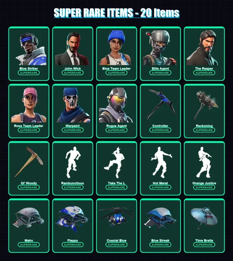 [PS4/PS5/XBOX/PC] | Blue Striker | John Wick | Blue Team Leader | Elite Agent | The Reaper | 54 skin | 40 pickaxe | 54 emote | 55 glider | Lv596 — main preview