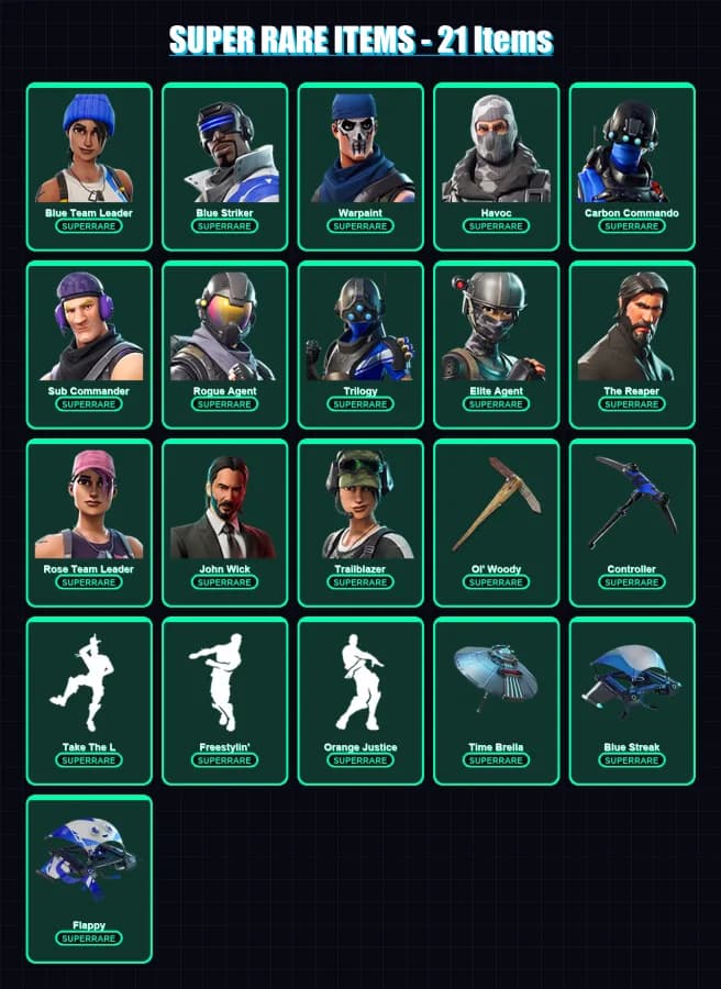 [PS4/PS5/XBOX/PC] | Blue Team Leader | Blue Striker | Warpaint | Havoc | Carbon Commando | 64 skin | 73 pickaxe | 70 emote | 68 glider | Lv886 — main preview