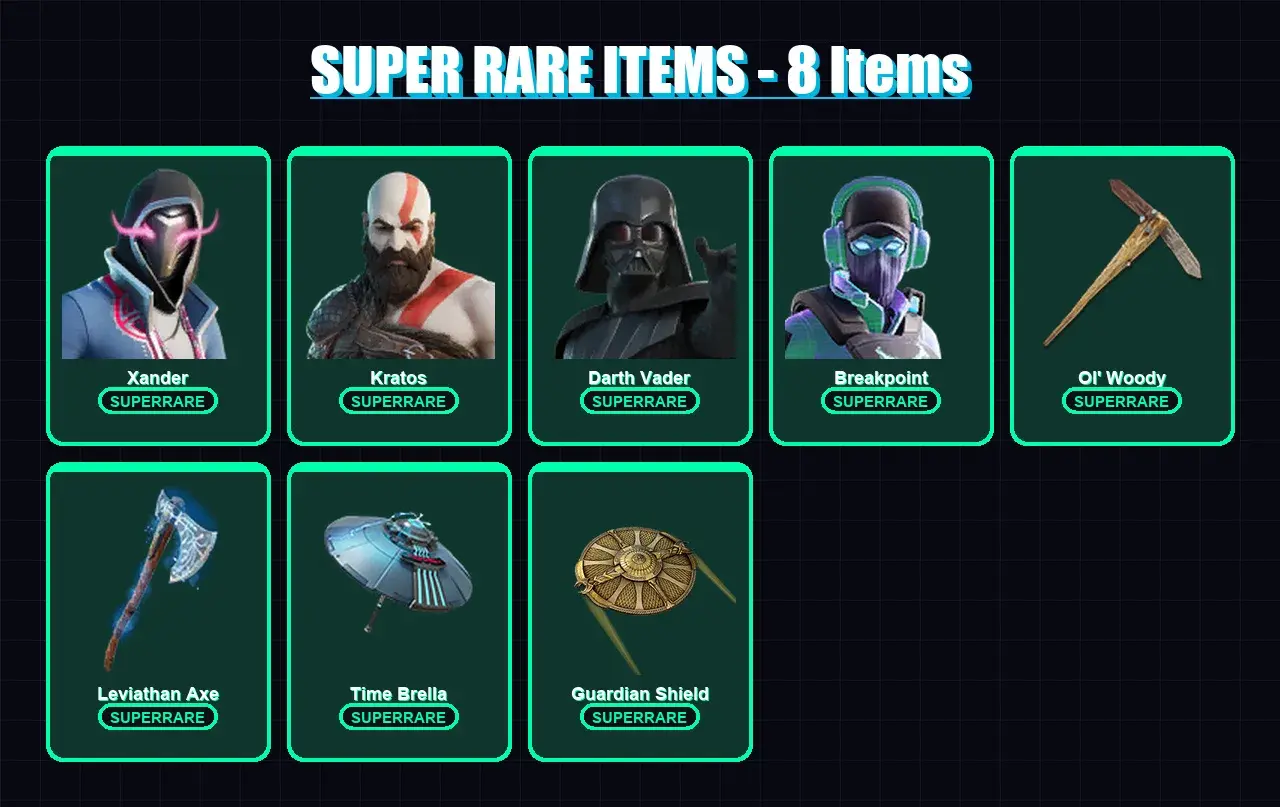 [PC/XBOX/PSN] | Xander | Kratos | Darth Vader | Breakpoint | Torin | 229 skin | 284 pickaxe | 197 emote | 220 glider | Lv3902 — ana önizleme