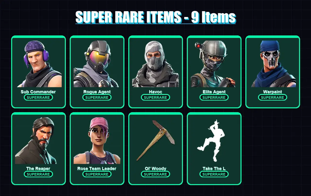 [PC/XBOX/PSN] | Sub Commander | Rogue Agent | Havoc | Elite Agent | Warpaint | 19 skin | 11 pickaxe | 10 emote | 15 glider | Lv88 — メインプレビュー