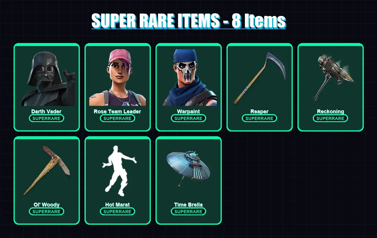 [PC/XBOX/PSN] | Darth Vader | Rose Team Leader | Warpaint | Backlash | Rox | 336 skin | 355 pickaxe | 315 emote | 270 glider | Lv4640 — ana önizleme