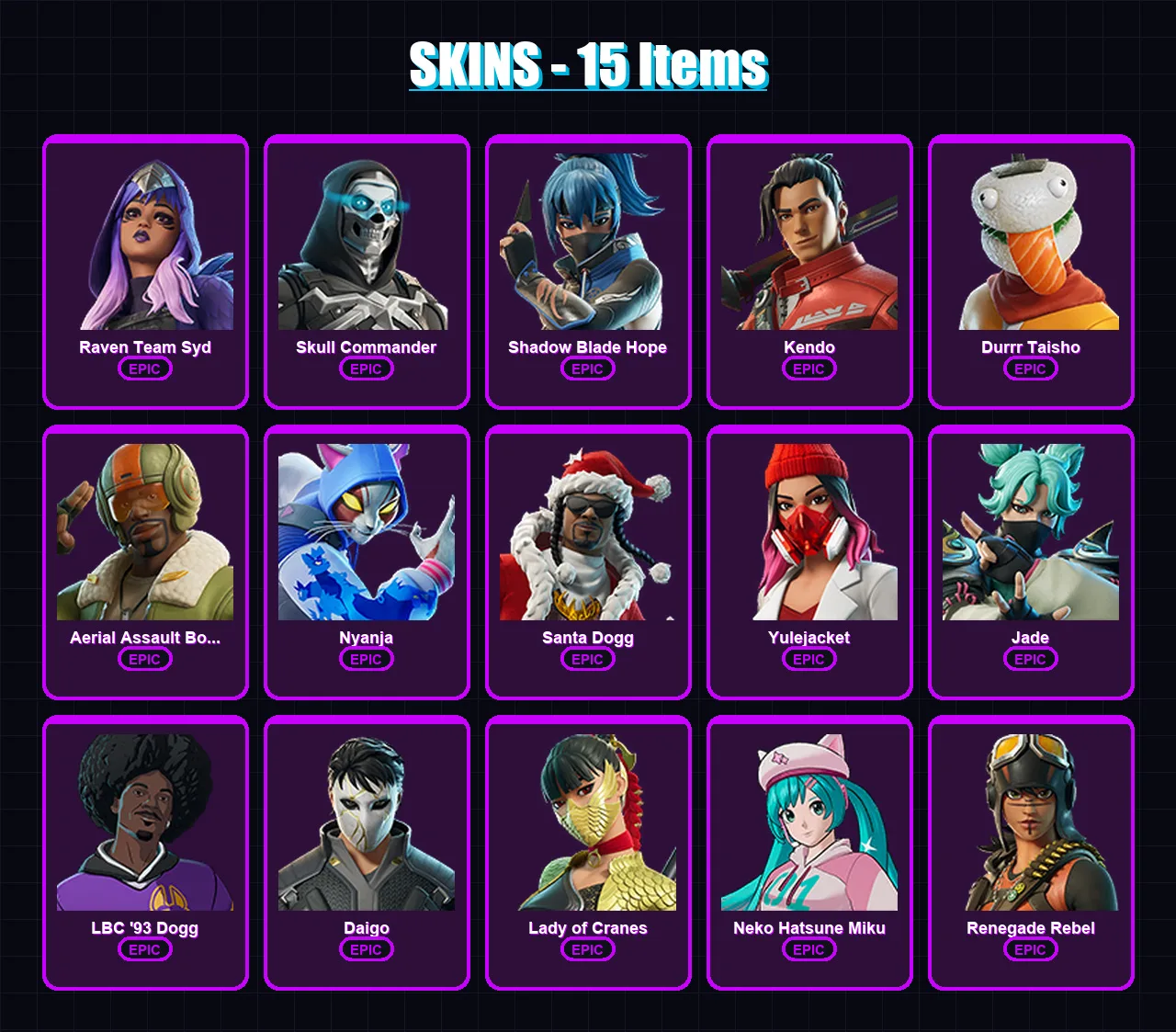 [PS4/PS5/PC] | Raven Team Syd | Skull Commander | Shadow Blade Hope | Kendo | Durrr Taisho | 15 skin | 32 pickaxe | 18 emote | 17 glider | Lv138