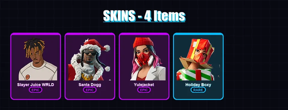 [PC/XBOX/PSN] | Slayer Juice WRLD | Santa Dogg | Yulejacket | Holiday Boxy | 4 skin | 41 pickaxe | 11 emote | 34 glider | Lv358 — main preview