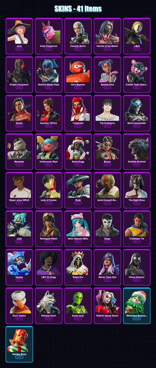 [PS4/PS5/XBOX/PC] | Joss | Andy Fangerson | Cassidy Quinn | Haruka of the Masks | 1-Ball | 41 skin | 55 pickaxe | 35 emote | 34 glider | Lv521