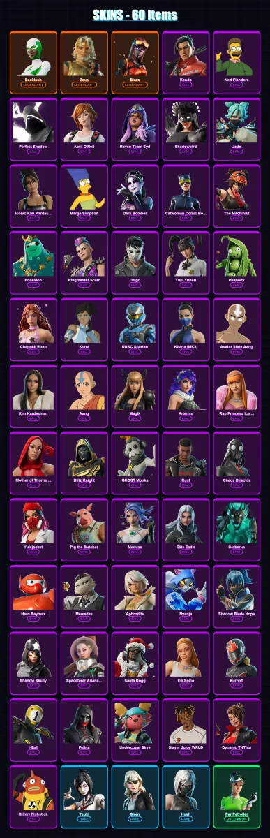 [PS4/PS5/PC] | Backlash | Zeus | Blaze | Kendo | Ned Flanders | 60 skin | 81 pickaxe | 48 emote | 50 glider | Lv652