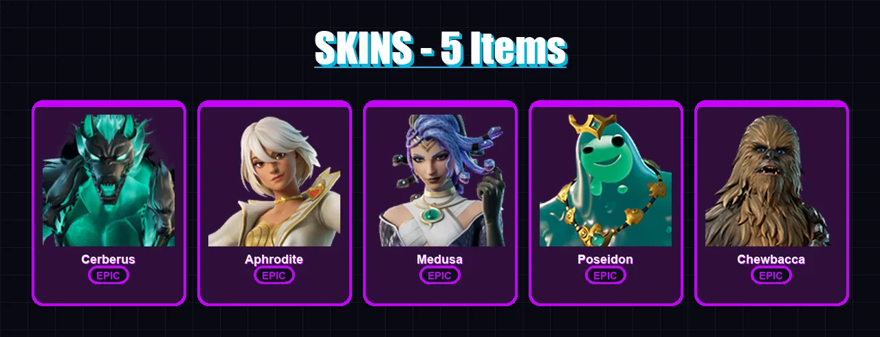 [PC/XBOX/PSN] | Cerberus | Aphrodite | Medusa | Poseidon | Chewbacca | 5 skin | 7 pickaxe | 7 emote | 6 glider | Lv97