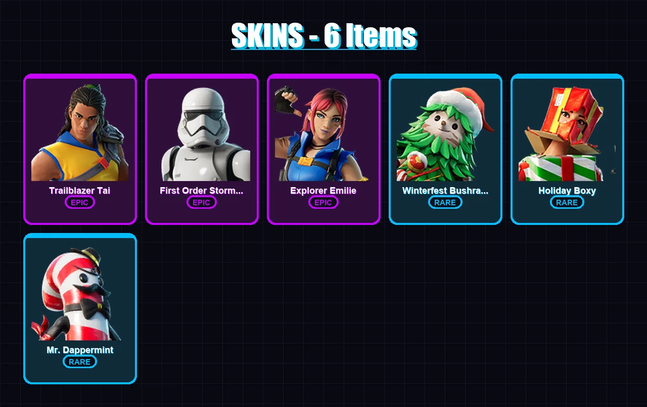 [PC/XBOX/PSN] | Trailblazer Tai | First Order Stormtrooper | Explorer Emilie | 6 skin | Lv72