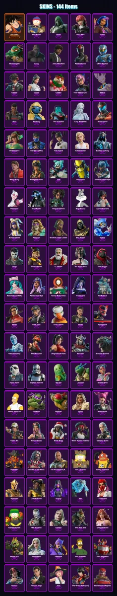 [PS4/PS5/PC] | Son Goku | Stan Marsh | Doom | Hana Park | Carina | 144 skin | 177 pickaxe | 117 emote | 91 glider | Lv706