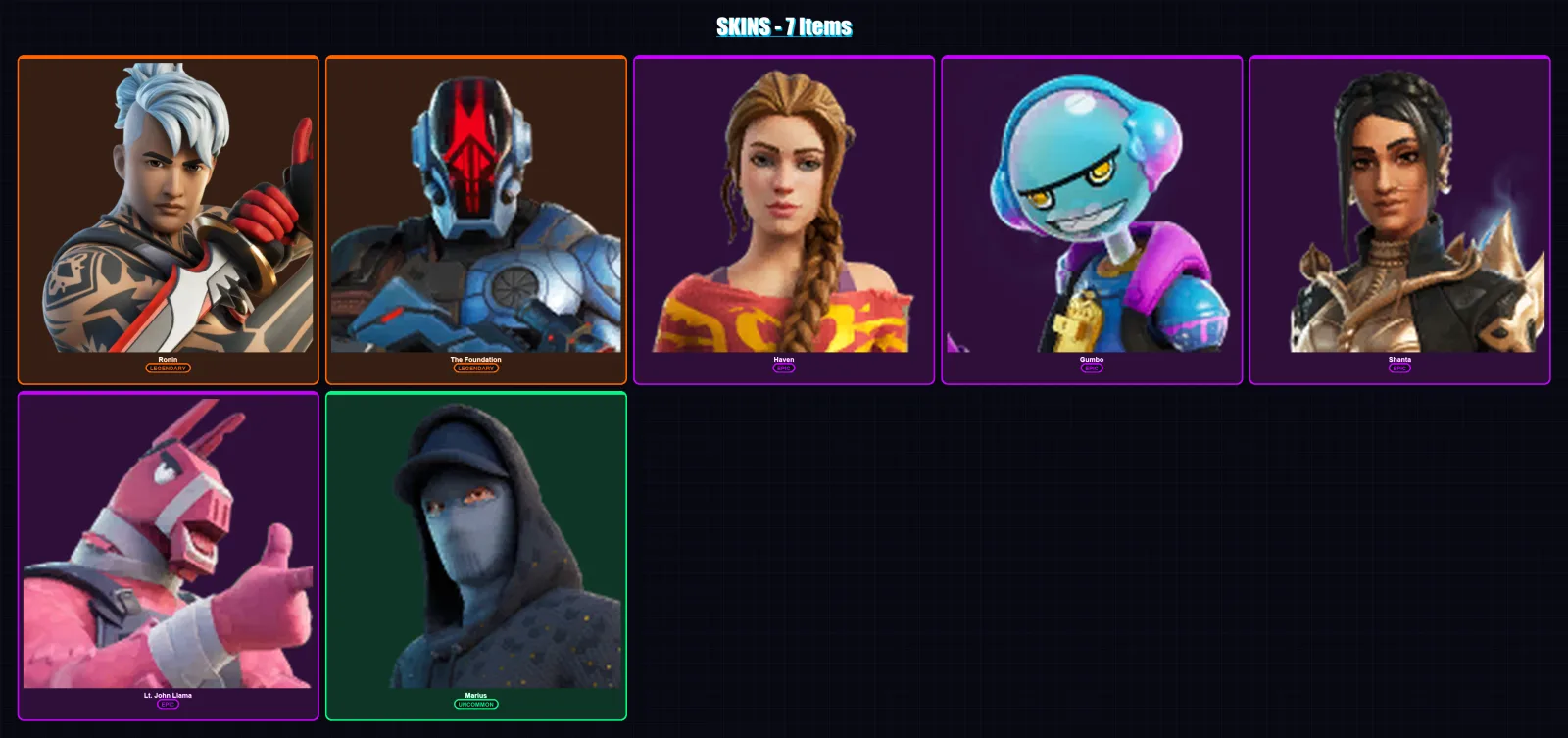 [SWITCH/XBOX/PSN/PC] | Ronin | The Foundation | Haven | Gumbo | Shanta | 7 skin | 20 pickaxe | 24 emote | 19 glider | Lv303