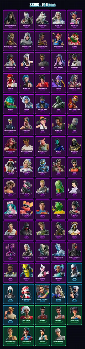 [PC/XBOX/PSN] | Emperor Palpatine | War Machine | Fletcher Kane | Emma Frost | Sparkle Diva | 79 skin | 134 pickaxe | 69 emote | 84 glider | Lv2763