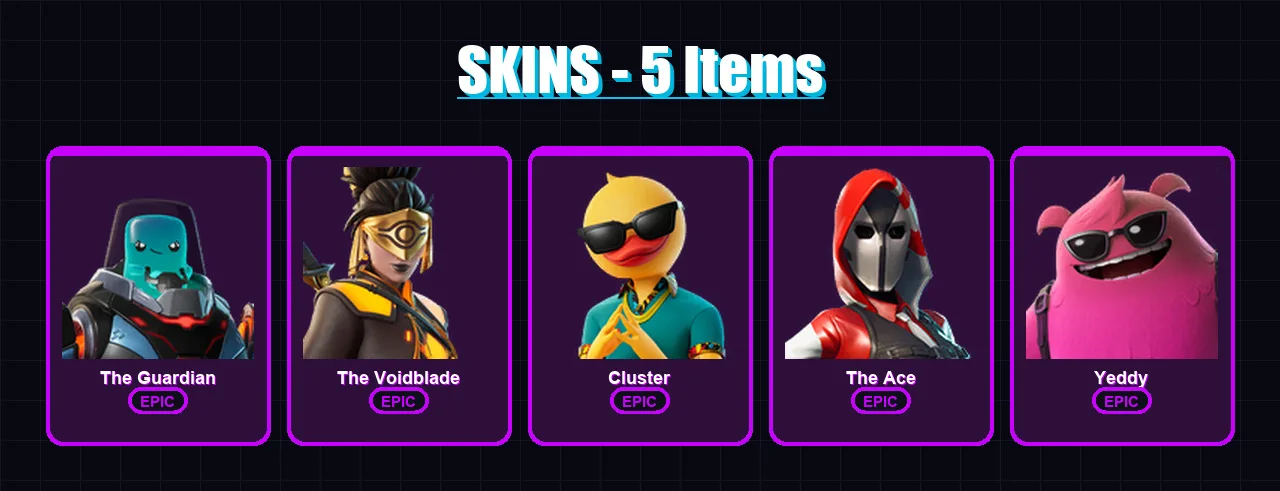 [PC/PSN] | The Guardian | The Voidblade | Cluster | The Ace | Yeddy | 5 skin | 7 pickaxe | 6 emote | 7 glider | Lv33
