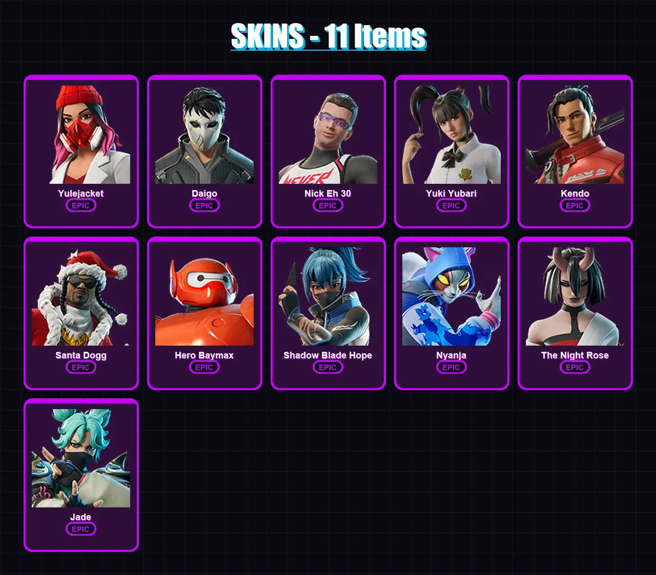 [PC/XBOX] | Yulejacket | Daigo | Nick Eh 30 | Yuki Yubari | Kendo | 11 skin | 34 pickaxe | 18 emote | 23 glider | Lv245 — Fortnite account