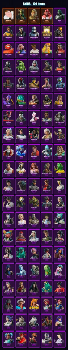 [PC] | Peter Griffin | Hades | Zeus | Valeria | Doom | 120 skin | 201 pickaxe | 152 emote | 140 glider | Lv3112