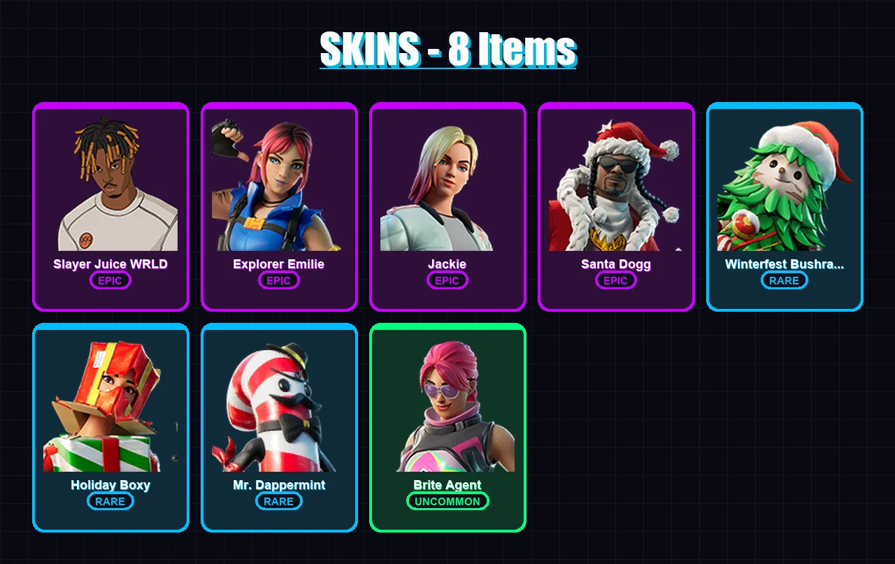 [PS4/PS5/XBOX/PC] | Slayer Juice WRLD | Explorer Emilie | Jackie | 8 skin | Lv255