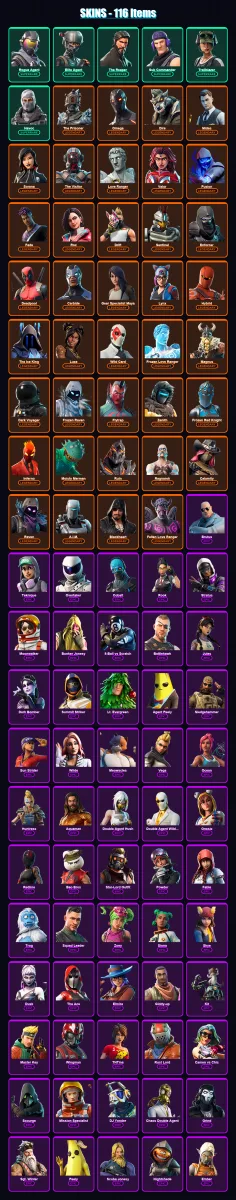 [PC/XBOX/PSN] | Rogue Agent | Elite Agent | The Reaper | Sub Commander | Trailblazer | 116 skin | 76 pickaxe | 88 emote | 79 glider | Lv1208