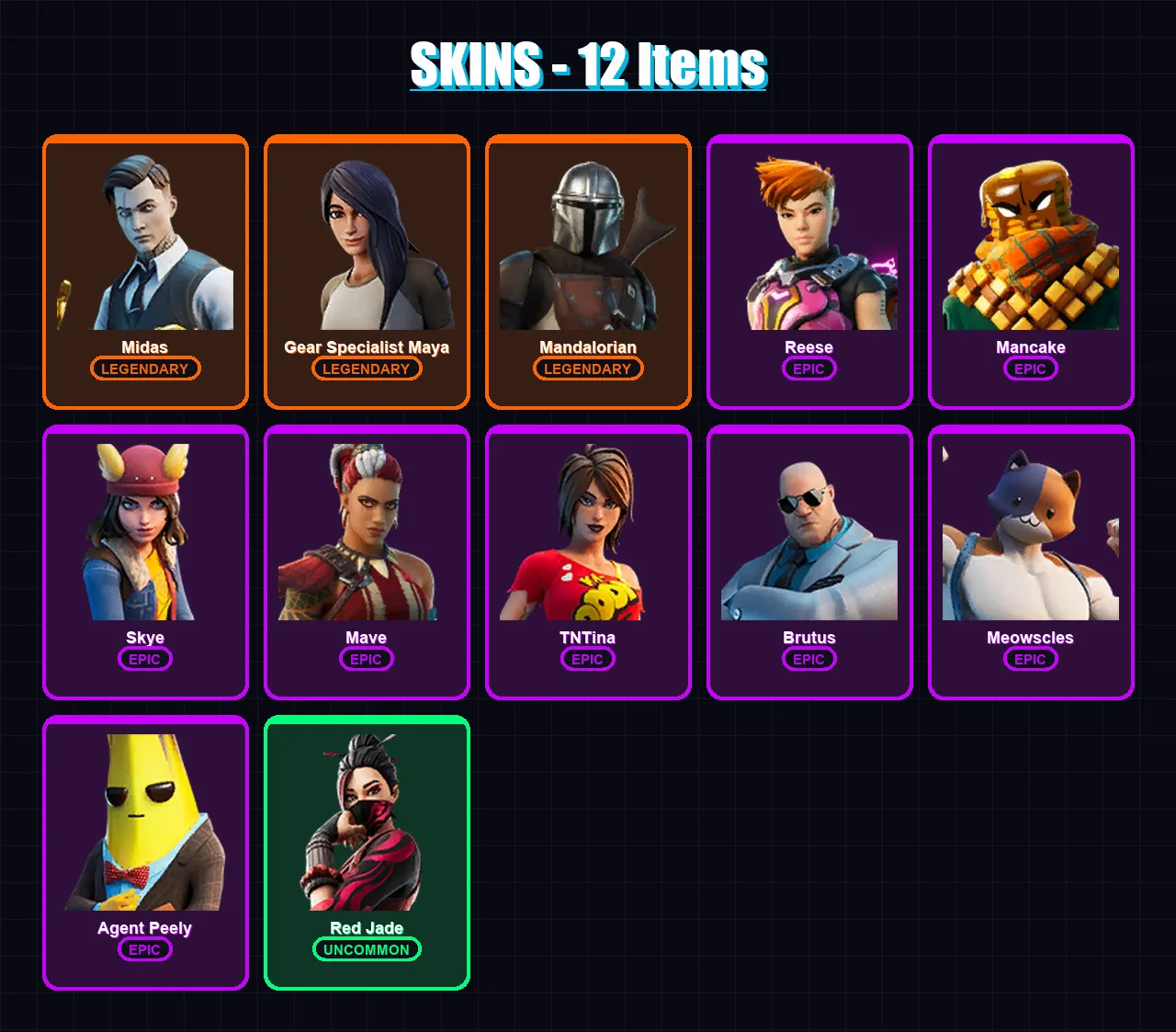 [PC/XBOX/PSN] | Midas | Gear Specialist Maya | Mandalorian | Reese | Mancake | 12 skin | 18 pickaxe | 18 emote | 20 glider | Lv303