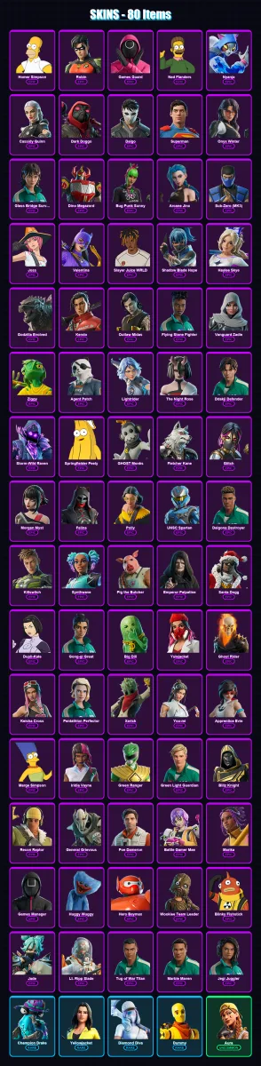 [PC/XBOX/PSN] | Homer Simpson | Robin | Games Guard | Ned Flanders | Nyanja | 80 skin | 105 pickaxe | 83 emote | 71 glider | Lv3533