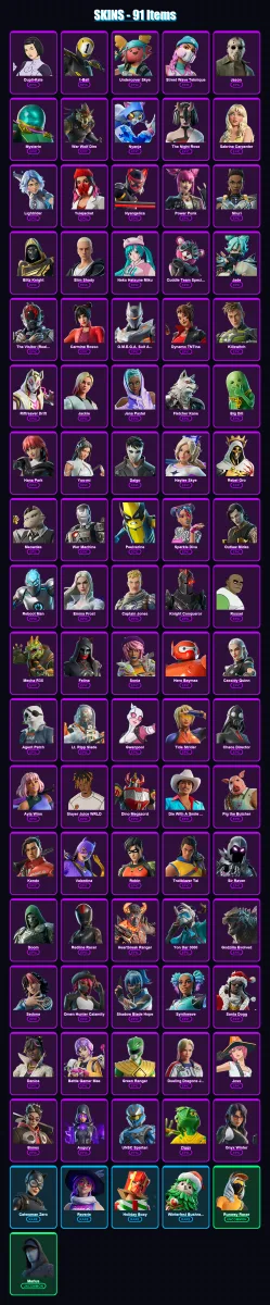 [PC/XBOX/PSN] | Dupli-Kate | 1-Ball | Undercover Skye | Street Wave Teknique | Jason  | 91 skin | 140 pickaxe | 105 emote | 87 glider | Lv1185