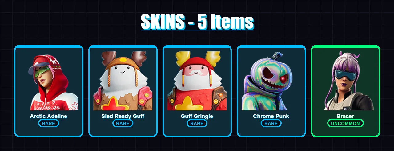 [PC/PSN] | Arctic Adeline | Sled Ready Guff | Guff Gringle | Chrome Punk | Bracer | 5 skin | 15 pickaxe | 12 emote | 16 glider | Lv353