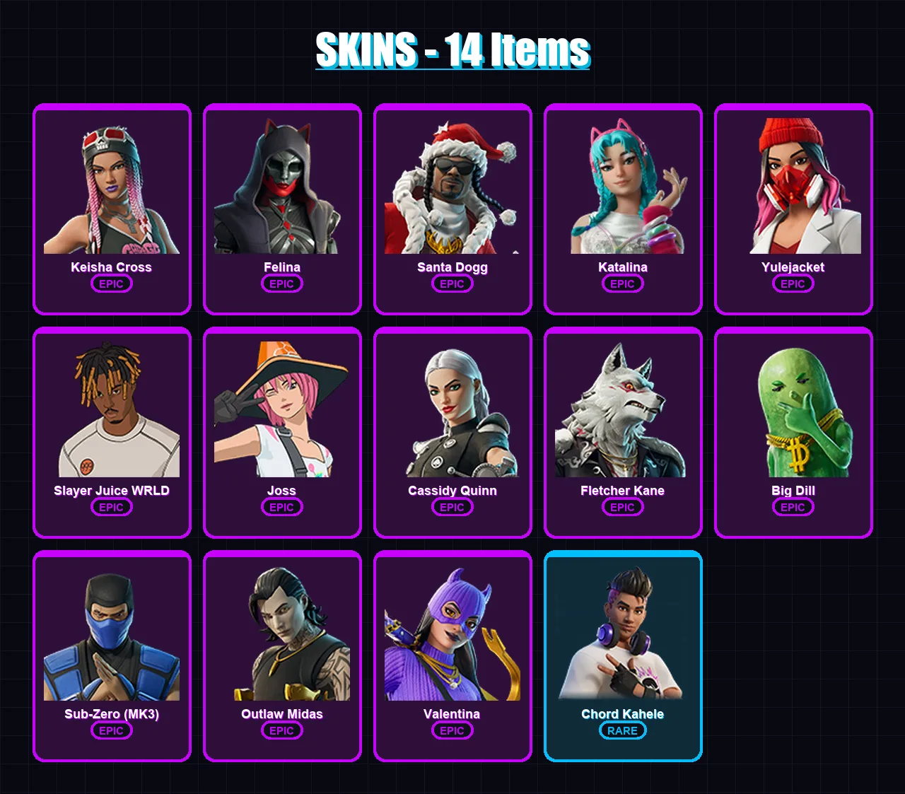 [PC/XBOX/PSN] | Keisha Cross | Felina | Santa Dogg | Katalina | Yulejacket | 14 skin | 38 pickaxe | 18 emote | 26 glider | Lv459 — Fortnite account