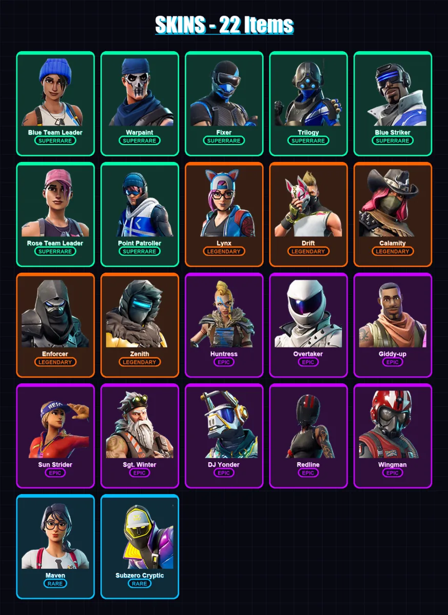 [PS4/PS5/XBOX/PC] | Blue Team Leader | Warpaint | Fixer | Trilogy | Blue Striker | 22 skin | 25 pickaxe | 26 emote | 35 glider | Lv341