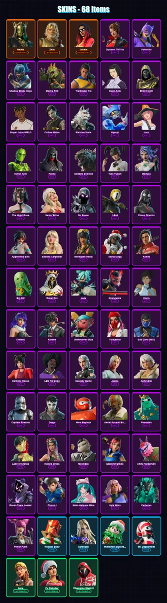 [PS4/PS5/XBOX/PC] | Hades | Zeus | Joltara | Dynamo TNTina | Valentina | 68 skin | 123 pickaxe | 77 emote | 79 glider | Lv2050