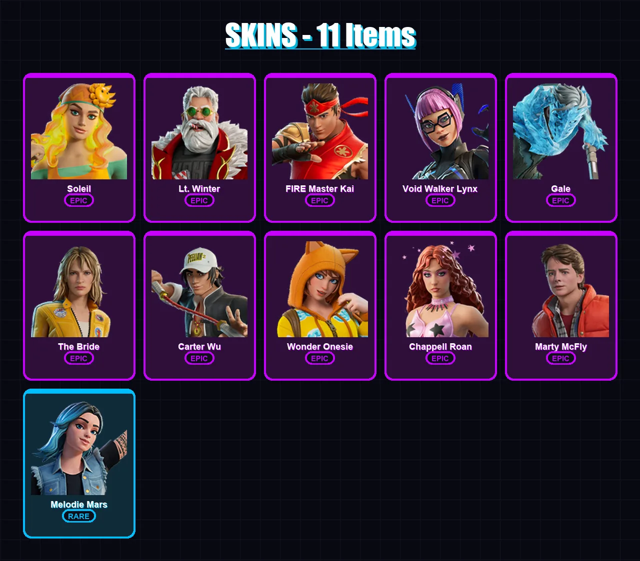 [PC/XBOX/PSN] | Soleil | Lt. Winter | FIRE Master Kai | Void Walker Lynx | Gale | 11 skin | 13 pickaxe | 10 emote | 5 glider | Lv41
