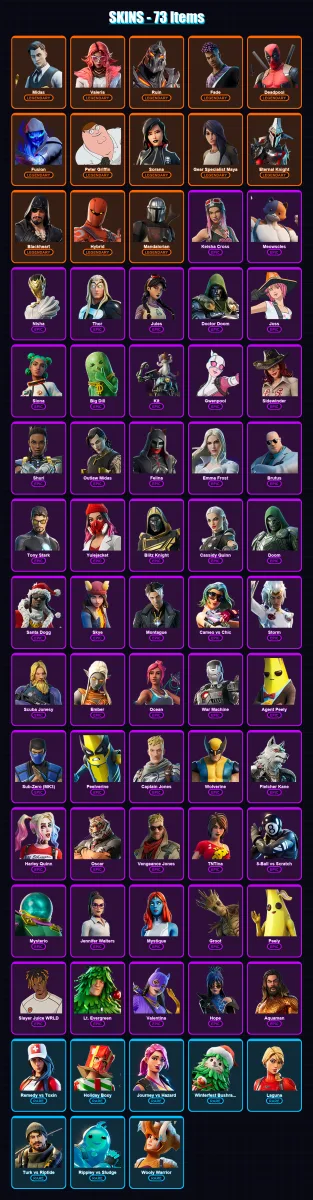 [PS4/PS5/XBOX/PC] | Midas | Valeria | Ruin | Fade | Deadpool | 73 skin | 107 pickaxe | 87 emote | 87 glider | Lv1312 — Fortnite account