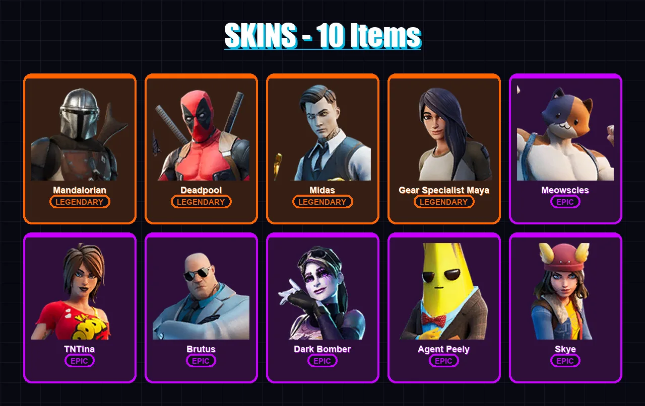 [PS4/PS5/XBOX/PC] | Mandalorian | Deadpool | Midas | Gear Specialist Maya | Meowscles | 10 skin | 14 pickaxe | 22 emote | 24 glider | Lv404 — Fortnite account