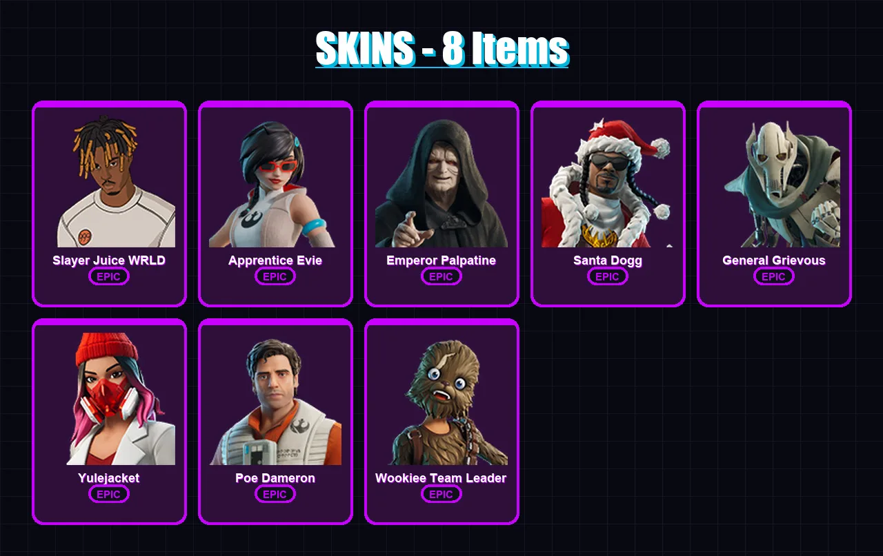 [PC/XBOX] | Slayer Juice WRLD | Apprentice Evie | Emperor Palpatine | 8 skin | Lv329
