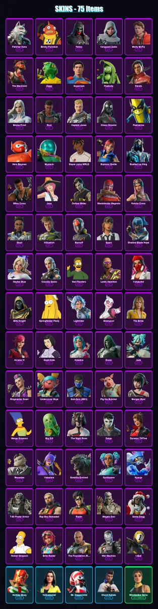 [PC] | Fletcher Kane | Blinky Fishstick | Felina | Vanguard Zadie | Marty McFly | 75 skin | 134 pickaxe | 81 emote | 89 glider | Lv1297