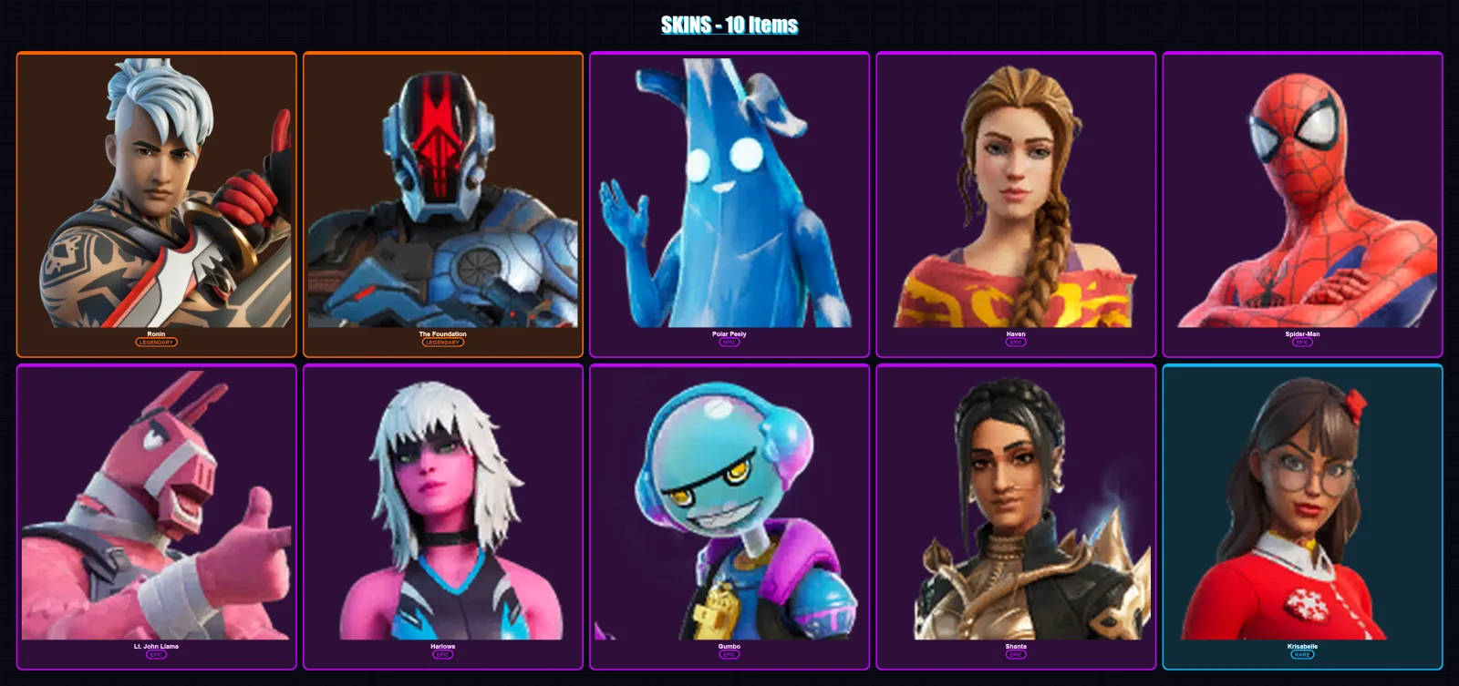 [SWITCH/XBOX/PSN/PC] | Ronin | The Foundation | Polar Peely | Haven | Spider-Man | 10 skin | 14 pickaxe | 11 emote | 14 glider | Lv147
