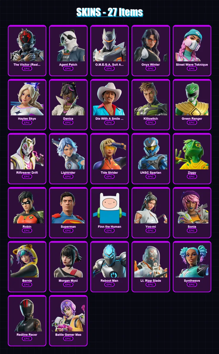 [PC/XBOX/PSN] | The Visitor (Reality Unknown) | Agent Patch | O.M.E.G.A. Suit Alpha | 27 skin | Lv610