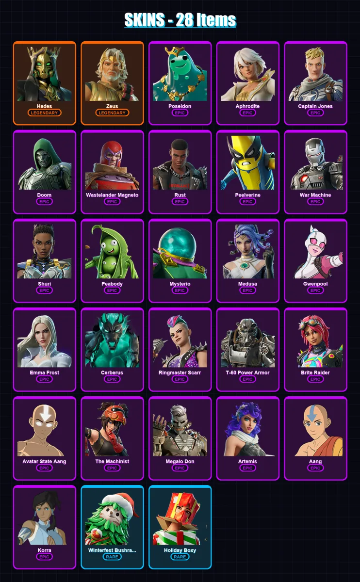 [PC/XBOX/PSN] | Hades | Zeus | Poseidon | Aphrodite | Captain Jones | 28 skin | 47 pickaxe | 31 emote | 39 glider | Lv587 — Fortnite account
