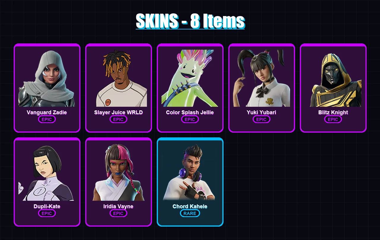 [PC/XBOX/PSN] | Vanguard Zadie | Slayer Juice WRLD | Color Splash Jellie | 8 skin | Lv738
