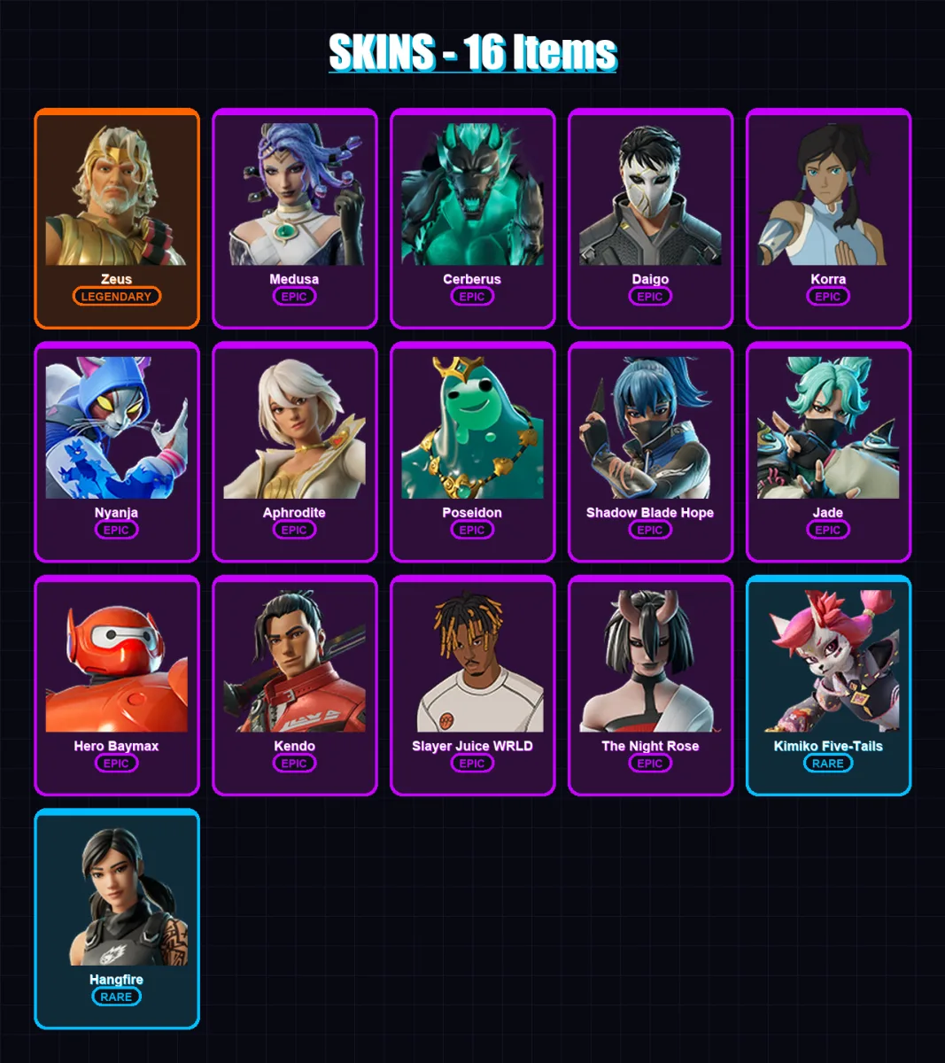 [PC/XBOX/PSN] | Zeus | Medusa | Cerberus | Daigo | Korra | 16 skin | 22 pickaxe | 18 emote | 18 glider | Lv161