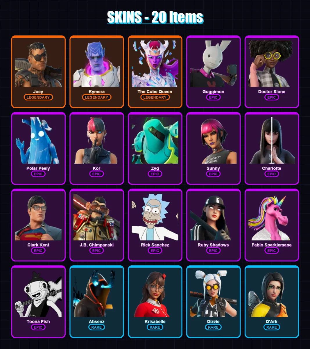 [PC/XBOX/PSN] | Joey | Kymera | The Cube Queen | Guggimon | Doctor Slone | 20 skin | 25 pickaxe | 23 emote | 24 glider | Lv347