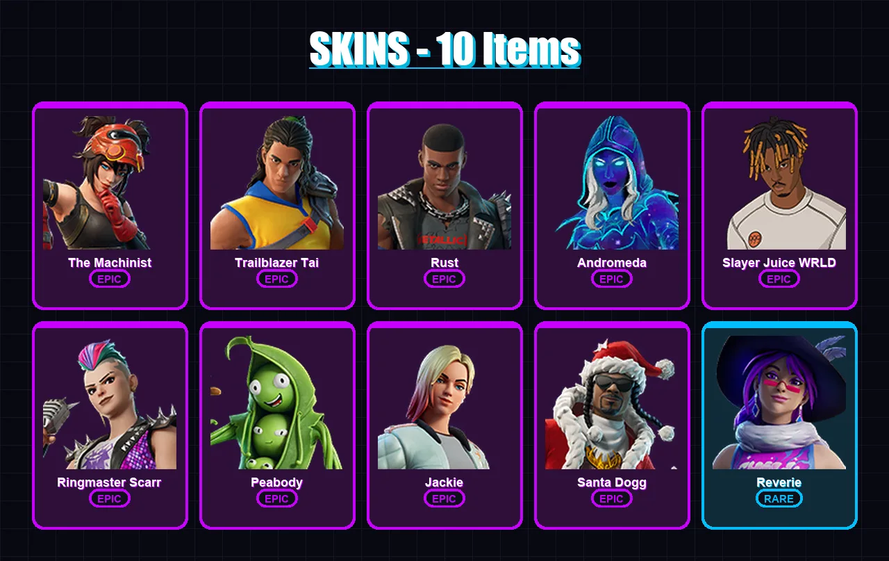 [PC/PSN] | The Machinist | Trailblazer Tai | Rust | Andromeda | Slayer Juice WRLD | 10 skin | 23 pickaxe | 10 emote | 14 glider | Lv246